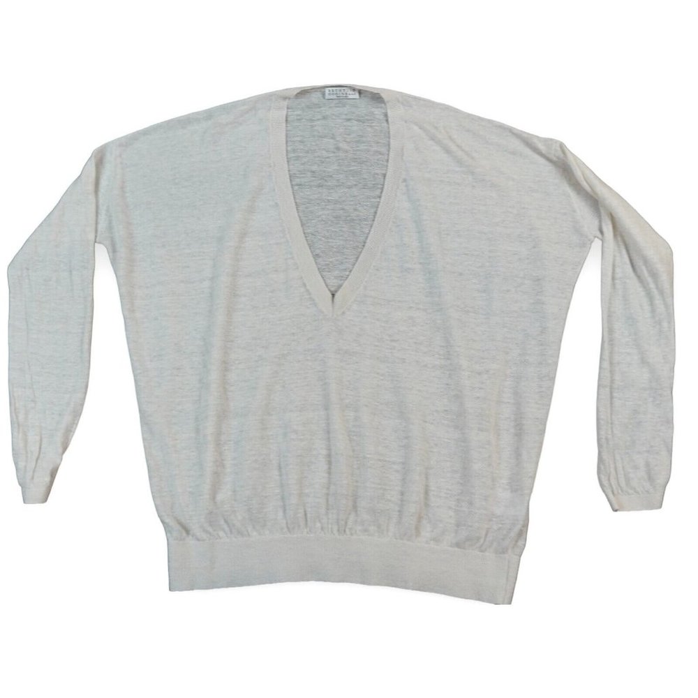 Brunello Cucinelli Linen Sweater Deep‎ V-Neck Natural Linen Color T044 C2350
